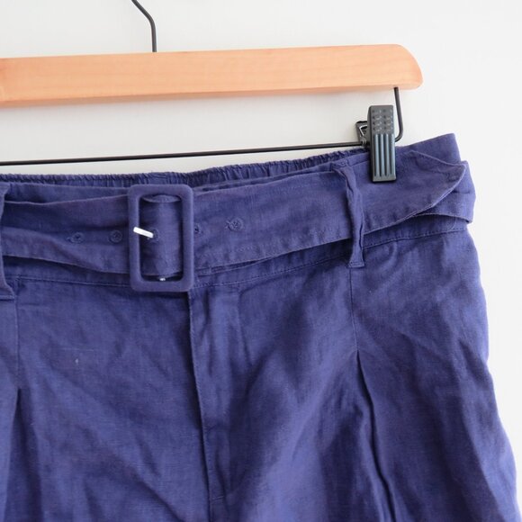 JOIE 100% Linen Belted Pleated Pocket Shorts in Purple Preppy - Size M - Picture 3 of 13